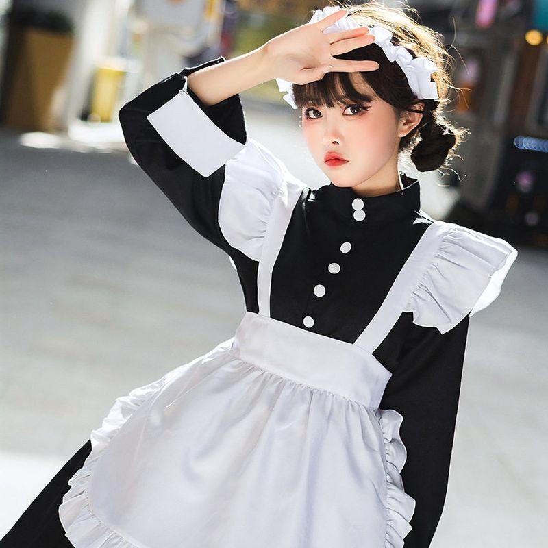 Black and White Maid Outfit, Japanese Gothic Style, Medium-Sized Women's Clothing, Lolita Maid Outfit, Stage Costume