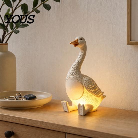 Cute Animal Resin Figurine Creative Goose Night Light, Duck Table Lamp with Warm LED Glow, Funny Matte Finish Decor for Bedroom Bedside,