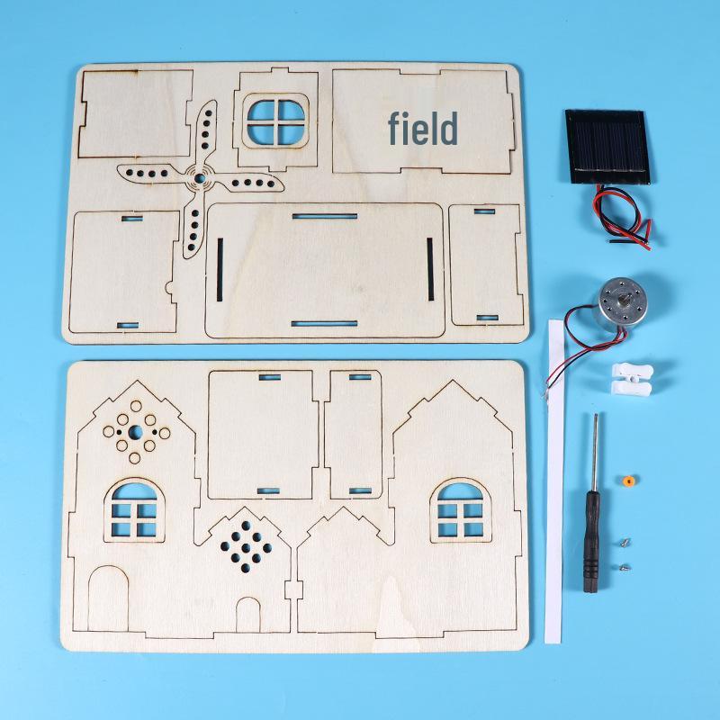 DIY Solar & Wind Turbine Kit: Wooden House Science Experiment for Electricity