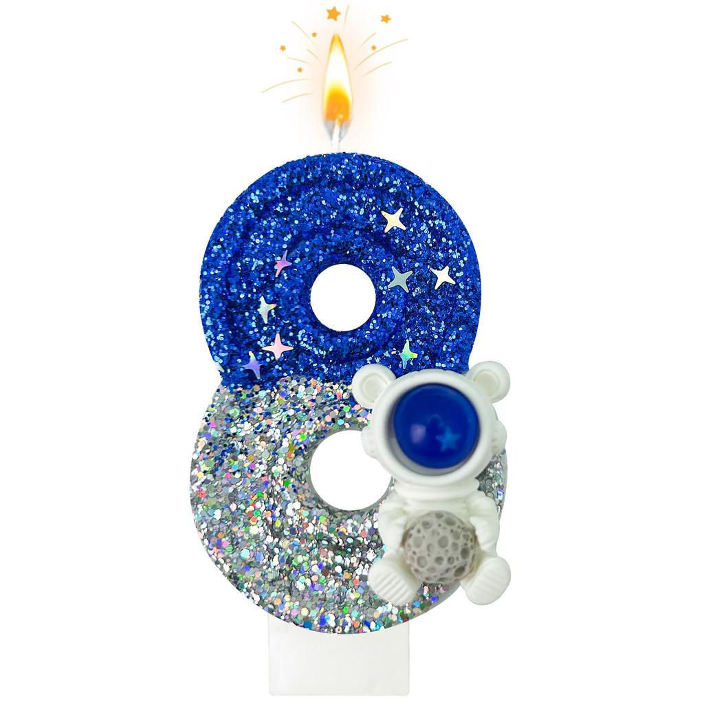Spaceship Astronaut 0-9 Universe Sparkler Candle for Birthday Cake Boy, Topper for Party Decorations Anniversary Celebrations