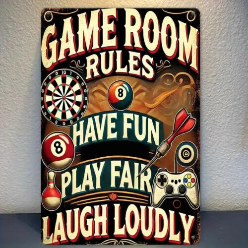 Game Room Rules Sign  es Made of Iron for Wall Decoration  NEWAluminum 20x30cm（7.8x11.8inch）