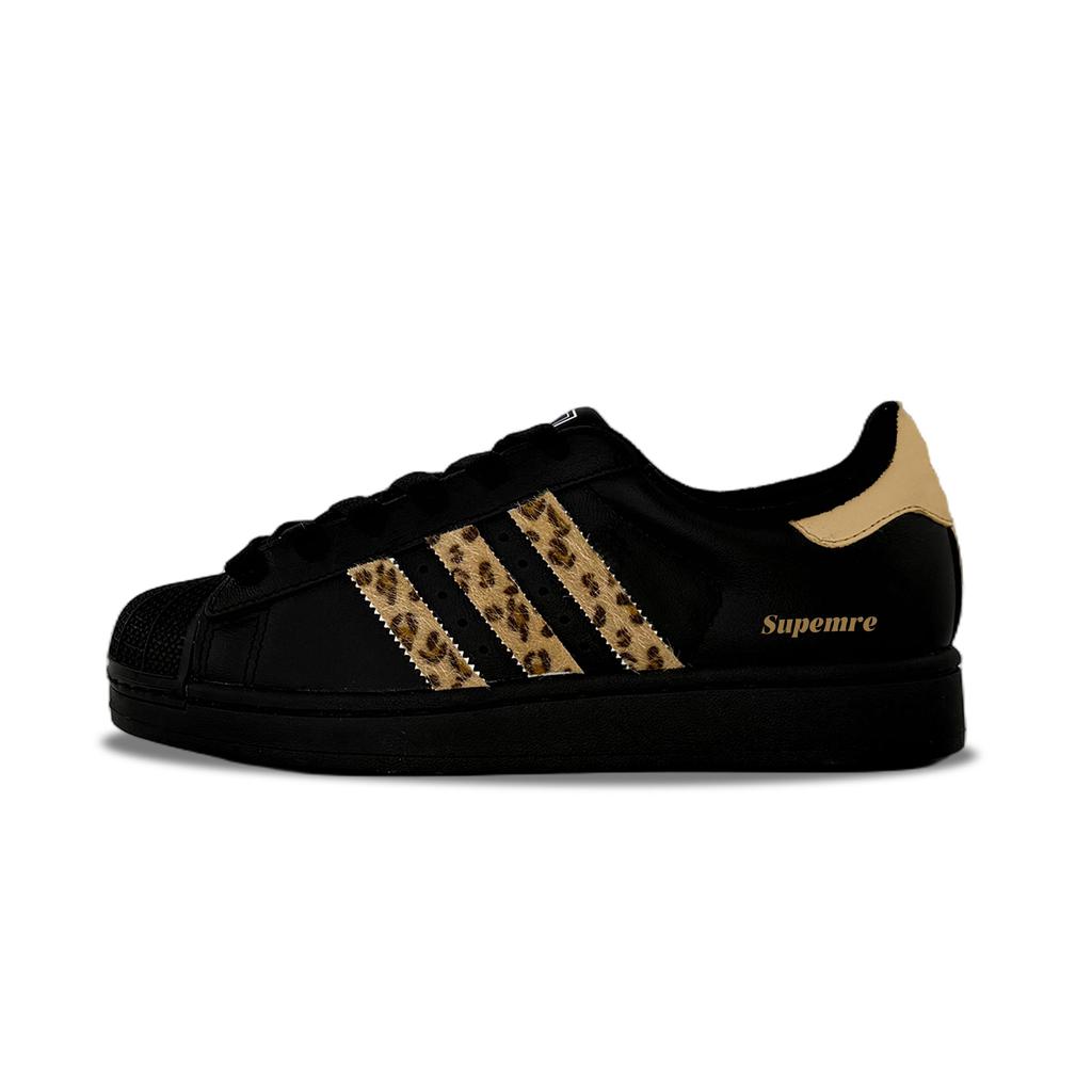 adidas Originals Superstar 2 Leopard Print Abrasion Resistant Low Top Skateboard Shoes Unisex Black JI0079(Team1246-SBOX)