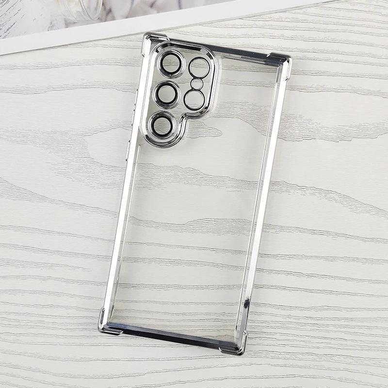 Luxury Shockproof Clear Soft Case For Samsung Galaxy S25 FE Edge S24 S23 S22 S21 Ultra Plus Plating Transparent Cover TPU Shell