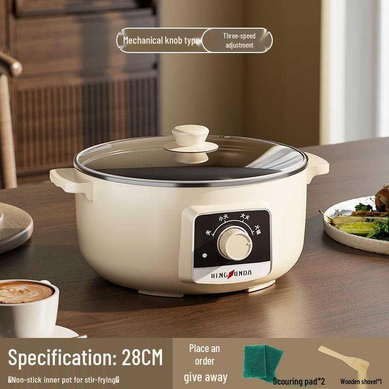 ElectroCN Multifunctionele Elektrische Kookplaat: Studentenkamer Noodle & Roerbakpan met Stoom-, Kook- en Verwarmingsfuncties Khaki Non-stick Electric Cooking Pot