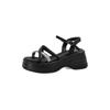 Small thick-soled heightened leather wedge sandals women's summer skirt rhinestone open-toed shoes