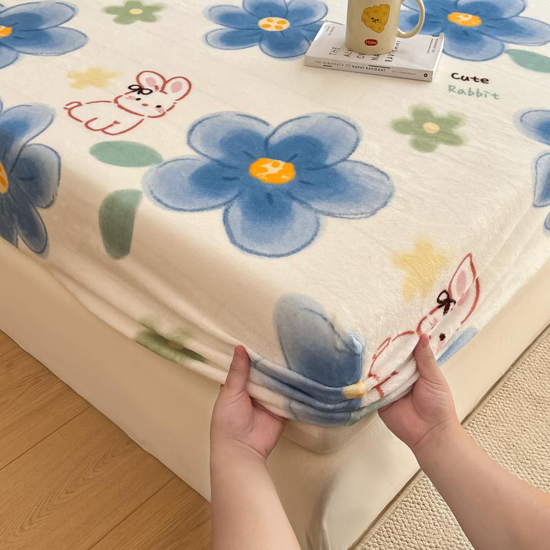 Flannel Bed Sheet Winter Warm Plush Fitted Sheet Soft Mink Cashmere Bed Linen Mattress Cover Elastic Bedspread