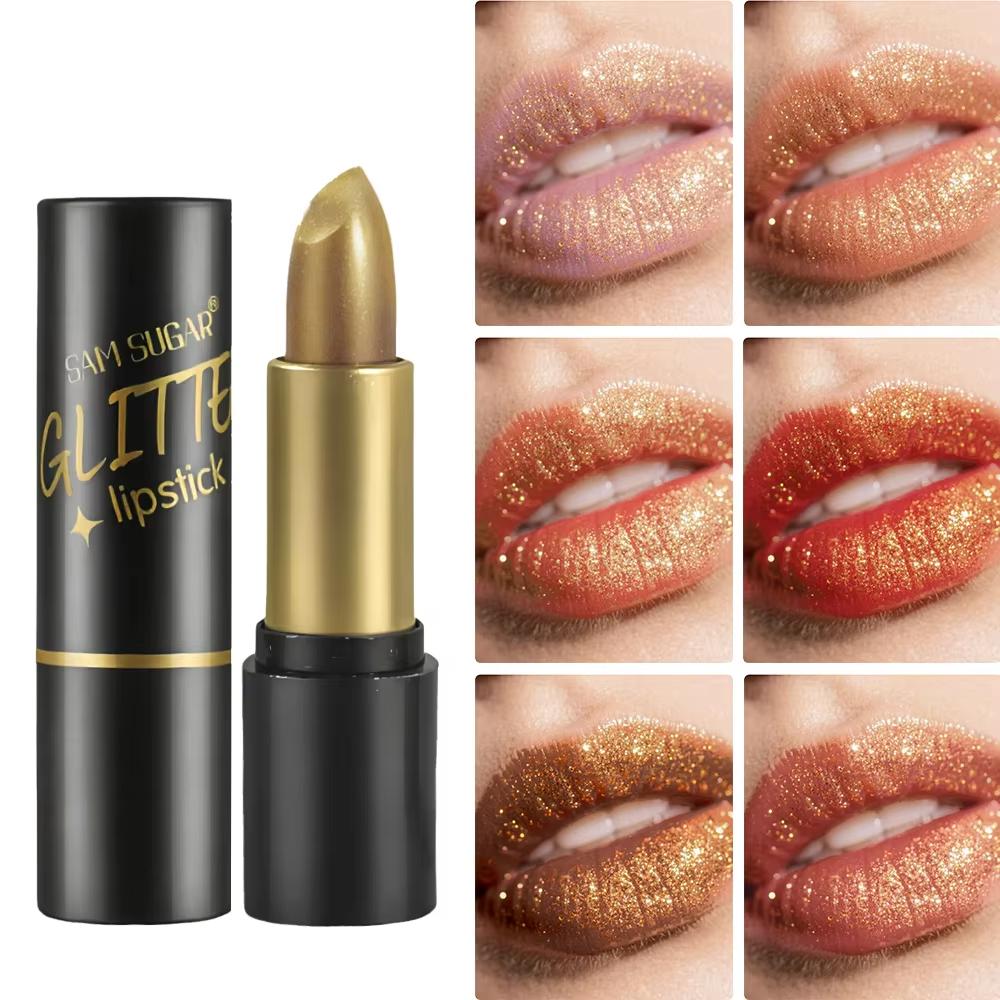 SAM SUGAR 6-color Metallic Lipstick Set Shimmering Diamond Lip Moisturizing Long-lasting Waterproof Non-stick Lipstick