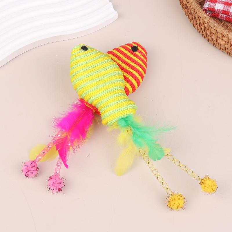 5Pcs Pet Cat Toy Fish Netting Cat Teasing Toy Cat Interaction Pet Supplies Color Woven Fish Toy