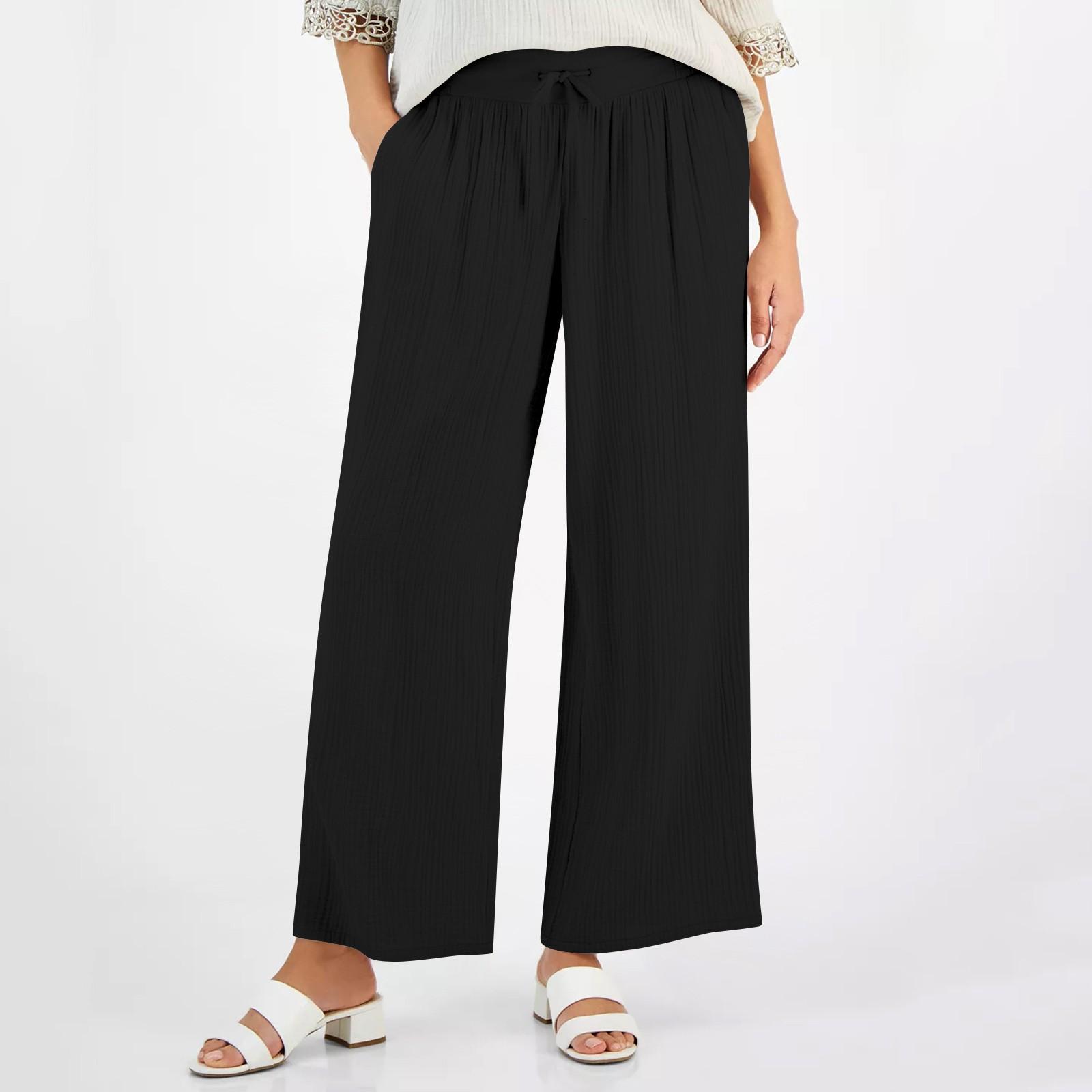 

Women s Casual Pants Solid Color Drawstring Elastic Waist Pants With Pockets XXL чёрный