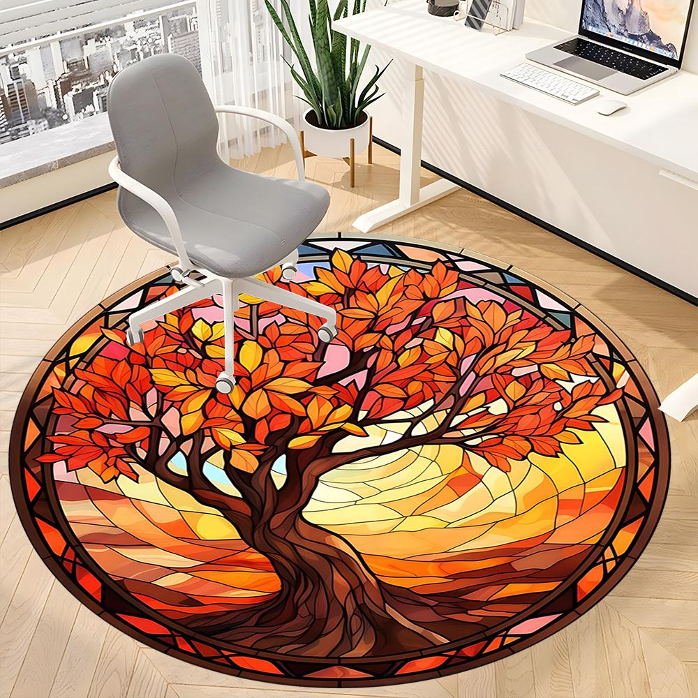 1pc Autumn Tree Office Round Area Rug, Under Office Chairs Bedroom Living Room Home Decor, Room Deco