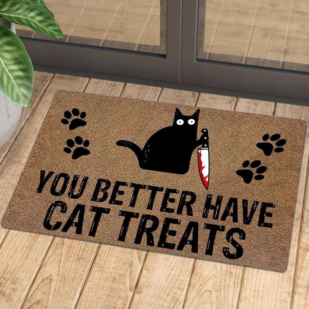 Black Kitten Doormat Hold Blood Knife You Better Have Cat Printed Rugs for Living Room Indoor Welcome Funny Doormat Home Decor