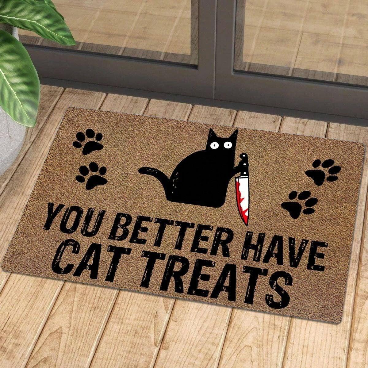

Black Kitten Doormat Hold Blood Knife You Better Have Cat Printed Rugs for Living Room Indoor Welcome Funny Doormat Home Decor 50X80CM