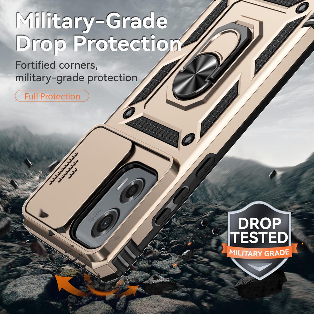 For Motorola Moto G Stylus 5G (2024) Case Ring Kickstand PC+TPU Phone Protector with Slide Camera Cover