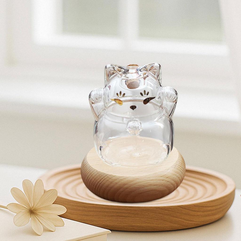 Glass Piggy Bank with Wooden Base Kitten Shaped Money Bank Money Saving Jar for