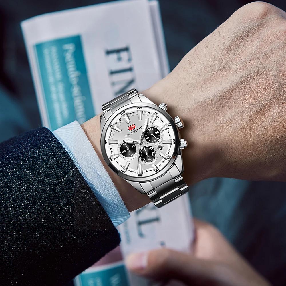 Mens Chronograph Watch Waterproof Quartz Wristwatch Steel Band Casual Business Male Clock Night Glow Display