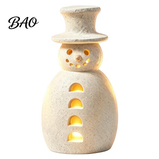 Christmas Snowman Statue Decorative Light, LED Light-up Hollow Figurine, Figurine with Lights Resin Night Lamp for Holiday Party Tabletop Decor