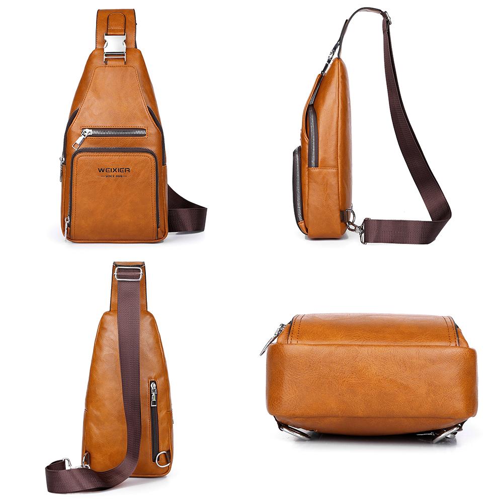 WEIXIER Bolso Bandolera de Cuero para Hombre Crossbody Hombro Pecho Impermeable Casual Mochila de Día para Viajes Deportes al Aire Libre