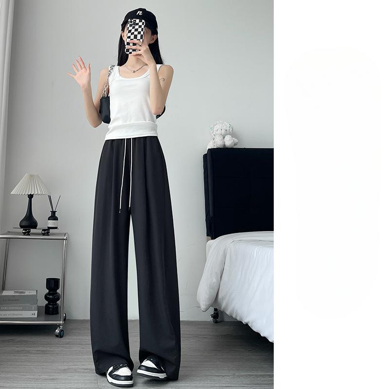 White Sports Wide-leg Pants for Summer Women's Drape Straight Loose Casual Pants Quick-dry Ice Silk Banana Satin Scimitar Pants