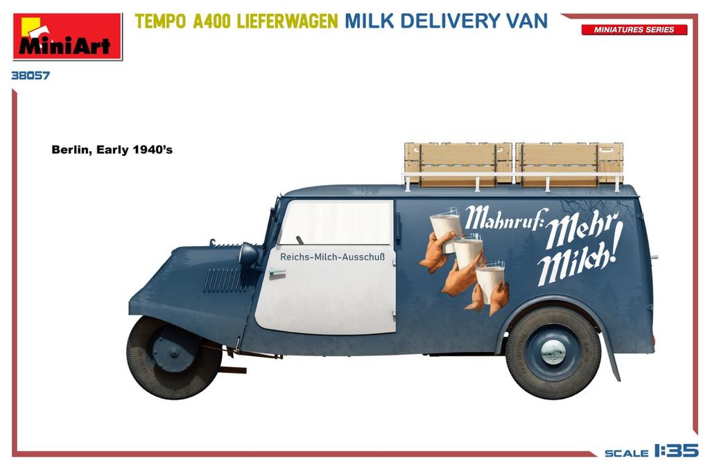 Miniart Scale Tempo A400 Reeferwagen Milk Delivery Van Plastic Model Kit MA38057 1/35