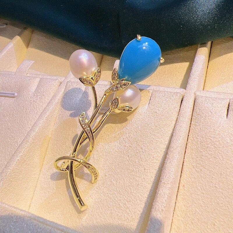 New DIY Empty Setting 8-9mm Natural Rice Pearls Fashion Corsage Brooch Sweater Jewelry for Women