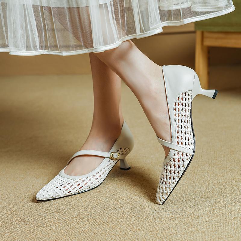 Fashion 2025 Summer Women Shoes Pointed Toe Women Sandals Genuine Leather Shoes for Women Weave Elegant High Heels Party Shoes