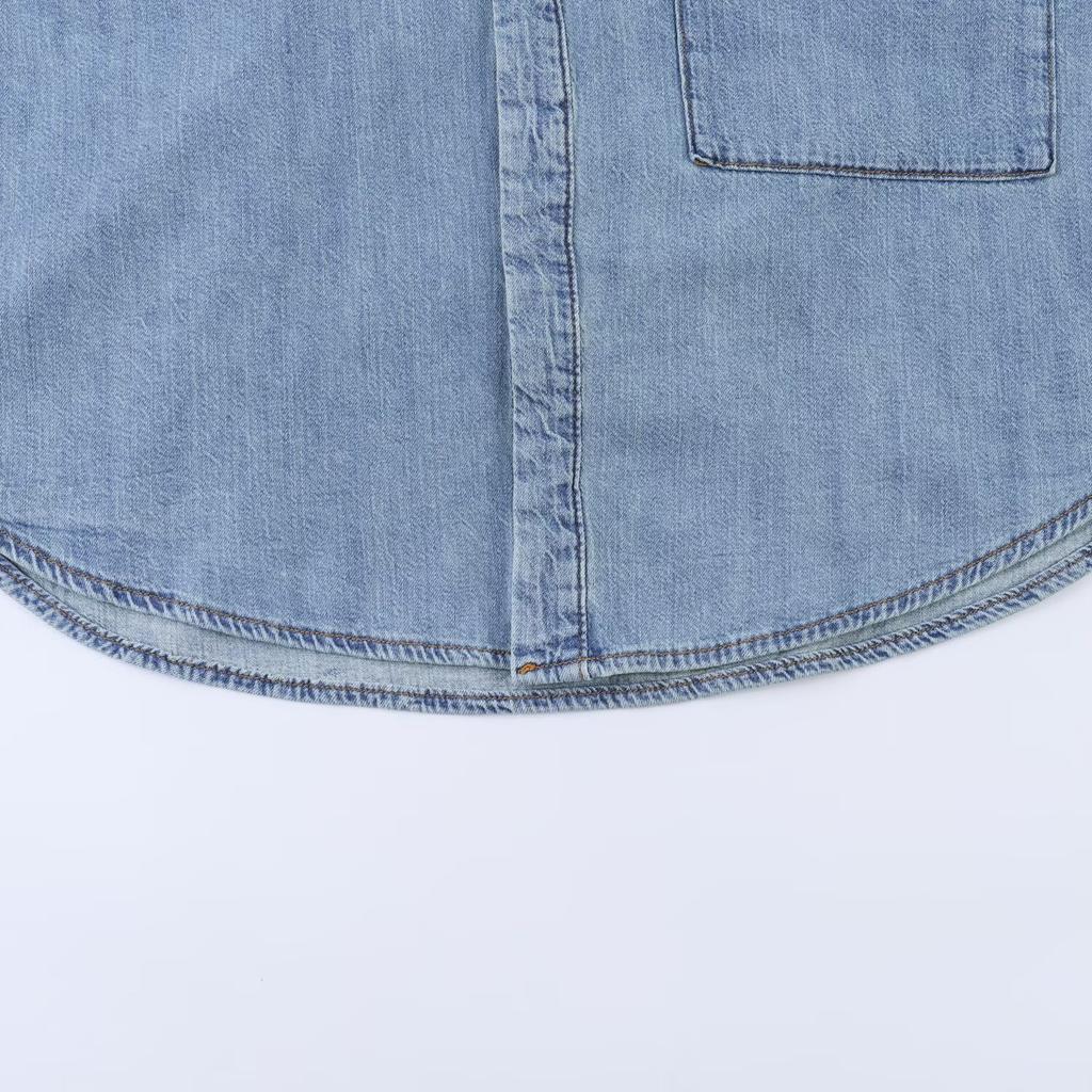 European and American Style, New Women's Clothing, Foreign Style, Fashionable and Fashionable Wide-sleeved Denim Shirt 7147021