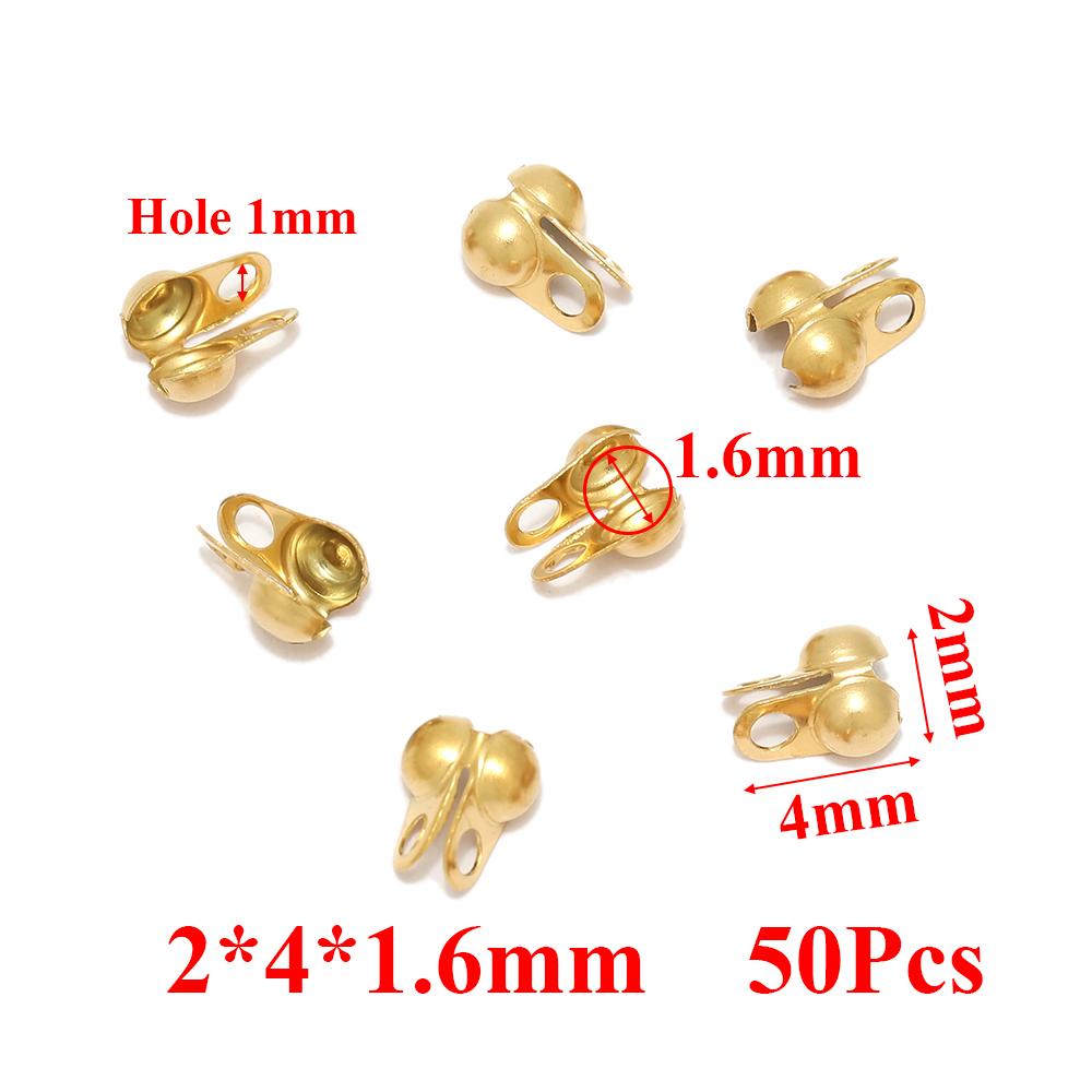 50-100pcs Gold Fitting Stainless Steel Ball Chain Calotte Crimps Beads Connectors End Clasps for DIY Bracelet Necklace Making