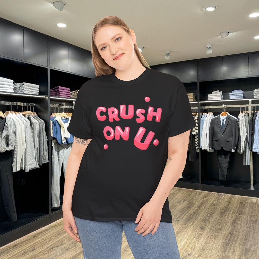 Crush On U Bubble Text Tee Cute Romantic Pink Graphic T-Shirt