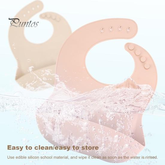 

Пищевой силиконовый детский нагрудник с широким карманом для слюны, регулируемая кнопка, фиксирующаяся на кнопках, безопасный для мытья в посудомоечной машине.