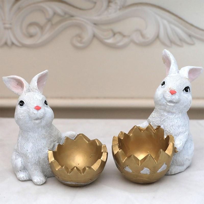 2pcs Cute Rabbit Easter Figurine Micro Landscape Home Decorations Garden Statue Ornaments Spring Party Holiday Gift