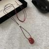 Simple Oval Choker Necklace Wax Rope Alloy Pendant Necklace Long Women's Jewelry Women