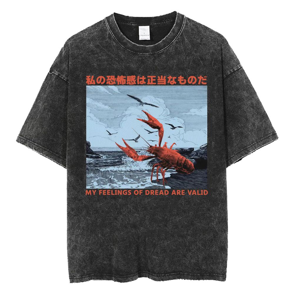 My Feelings of Dread Are Valid Japanese Crawfish Funny Meme T Shirt Men Women Fashion Vintage Washed T-shirts 100% Cotton Tshirt S разноцветный