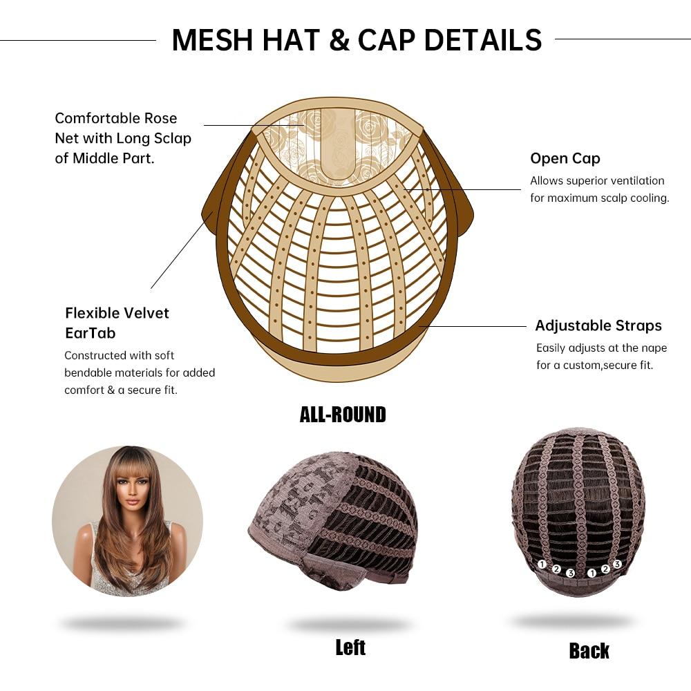 Braune Highlight-Synthetik-Perücke, lange, gerade, geschichtete Perücken mit Pony, Ombre, Schokoladenbraun, Cosplay-Party-Haar-Perücken, hitzebeständig