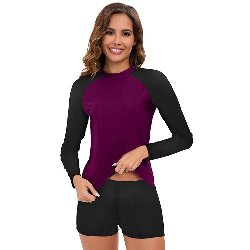 Zweiteiliger Sportlicher Badeanzug für Damen, Bikini-Set mit Langarm, Bedruckte Bademode mit Boyshorts