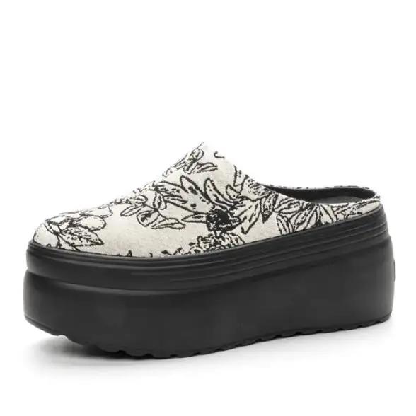 

Модные 8 см модные джинсовые принтованные ткани синтетическая кожа платформа танкетка повседневные массивные кроссовки туфли-лодочки удобные летние тапочки высокого бренда 33 бежевый