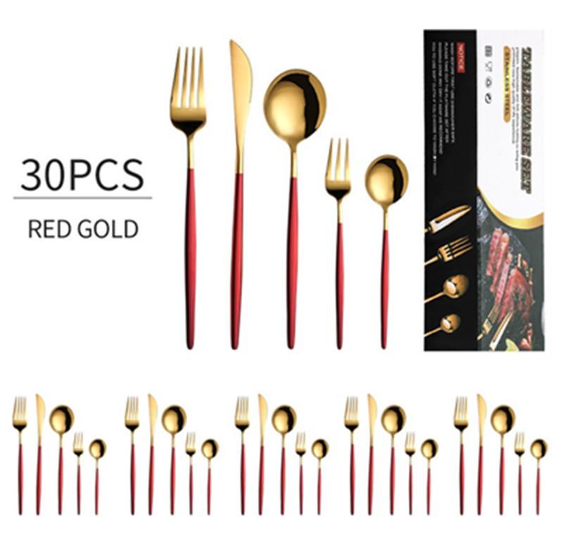 Gold Cutlery Set Stainless Steel Dinnerware Set 30Pcs Knives Forks Coffee Spoons Flatware Set Kitchen Dinner Tableware Set