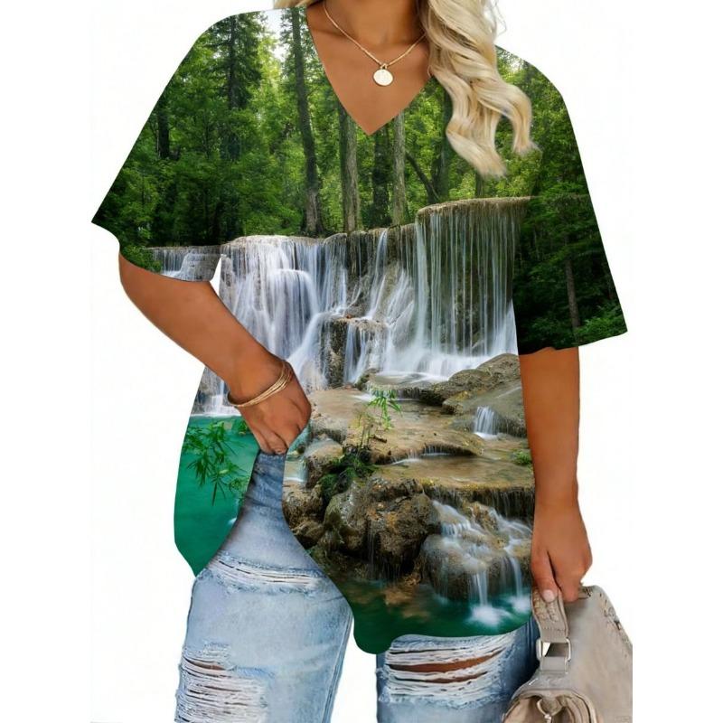 Summer Women's Daily Printed V-neck Short-sleeved T-shirt