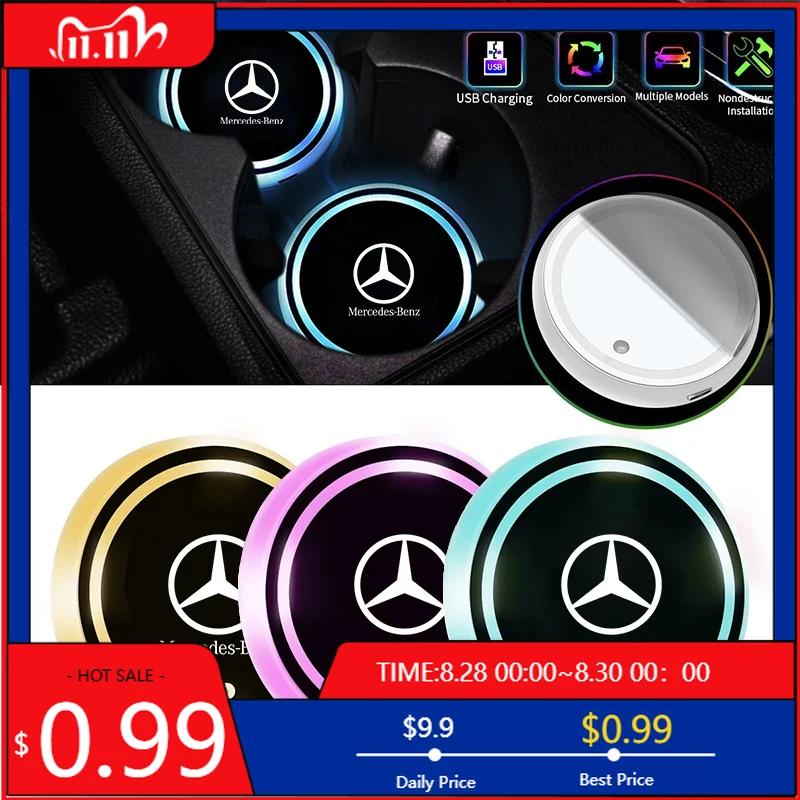 GLC GLB Led Car Cup USB Charging Luminous Coaster For Mercedes Benz AMG W177 W176 X166 X167 C257 C218 X253 C118 C117 H247 Acces