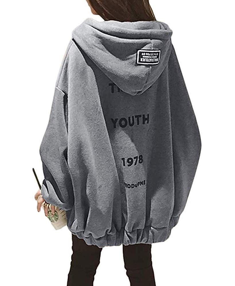 JudyRose Loose Winter Women's Hoodie, Zip-Up Hoodie, Fit, Oversized, Casual, Cute, Warm, Fleece-Lined, Spring, Autumn, (2XL, Gray)
