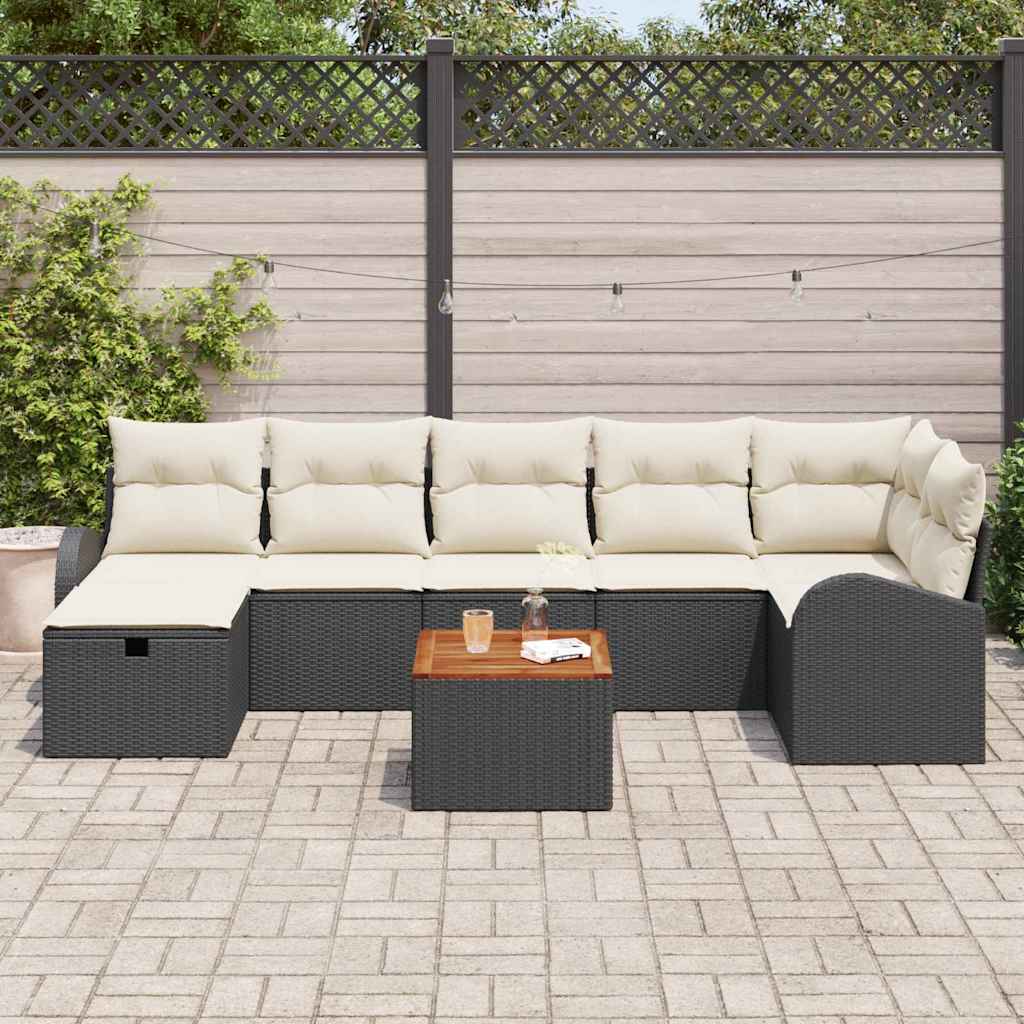 Garden Sofa Set with Cushions 8 pcs Black Poly Rattan