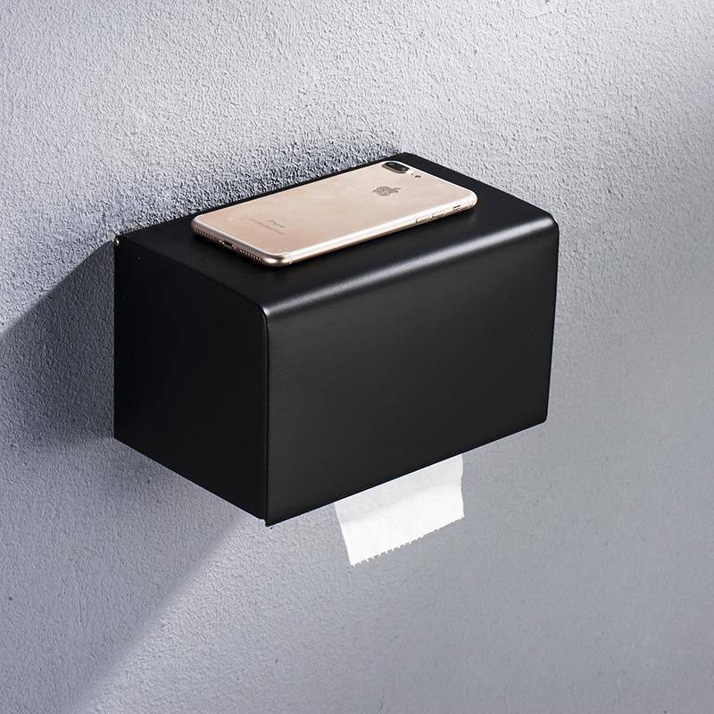 Stainless Steel Black Square Wall-Mounted Waterproof Tissue Box and Napkin Dispenser.