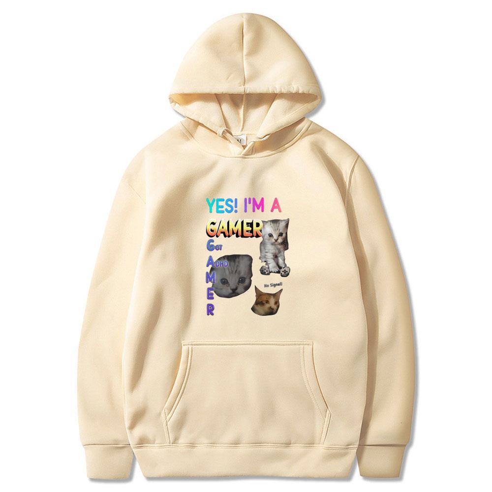 Yes2025  Im A Gamer Funny Cat Meme Print Hoodie Men Women Clothes Fashion Harajuku Tops Casual Oversized Long Sleeve Streetwears