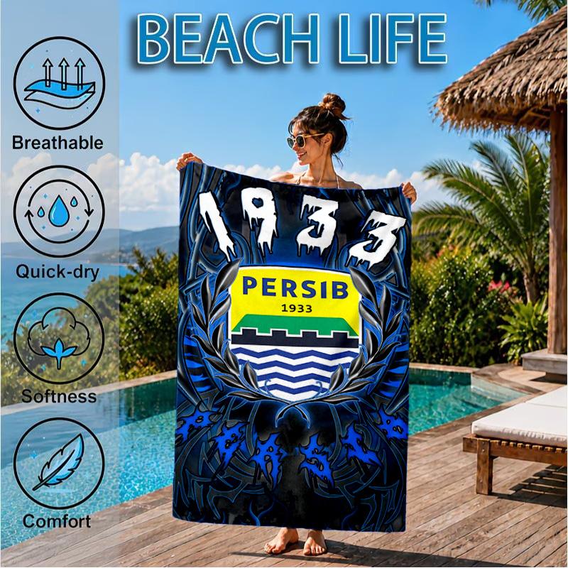 Persib Bandung Football Crest Beach Towel, Quick-drying, Easy To Care For, Suitable for Both Fitness and Beach Vacations,Sports Essential
