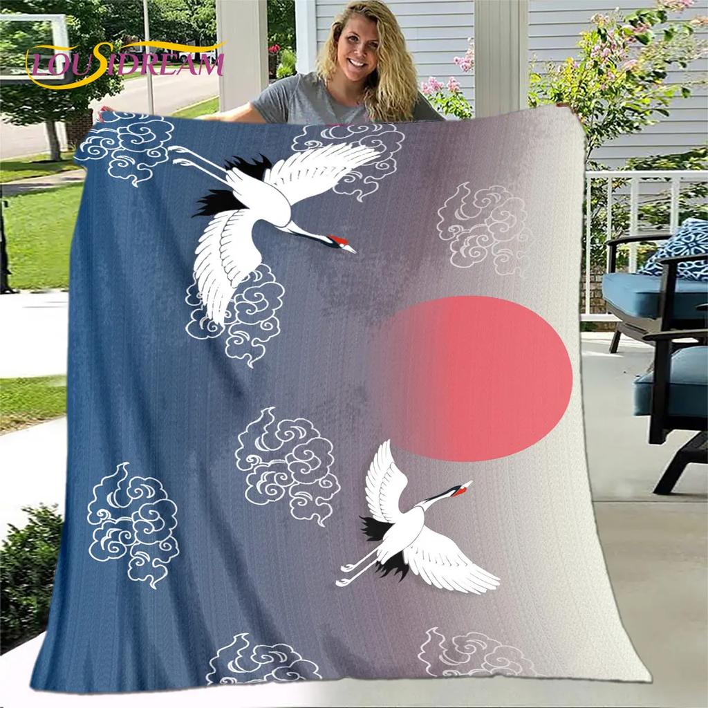 3D Classical Chinese Crane Blanket,Flannel Blanket Throw Blanket,Warm Blanket for Home Living Room Bedroom Beds Sofa Picnic Kid