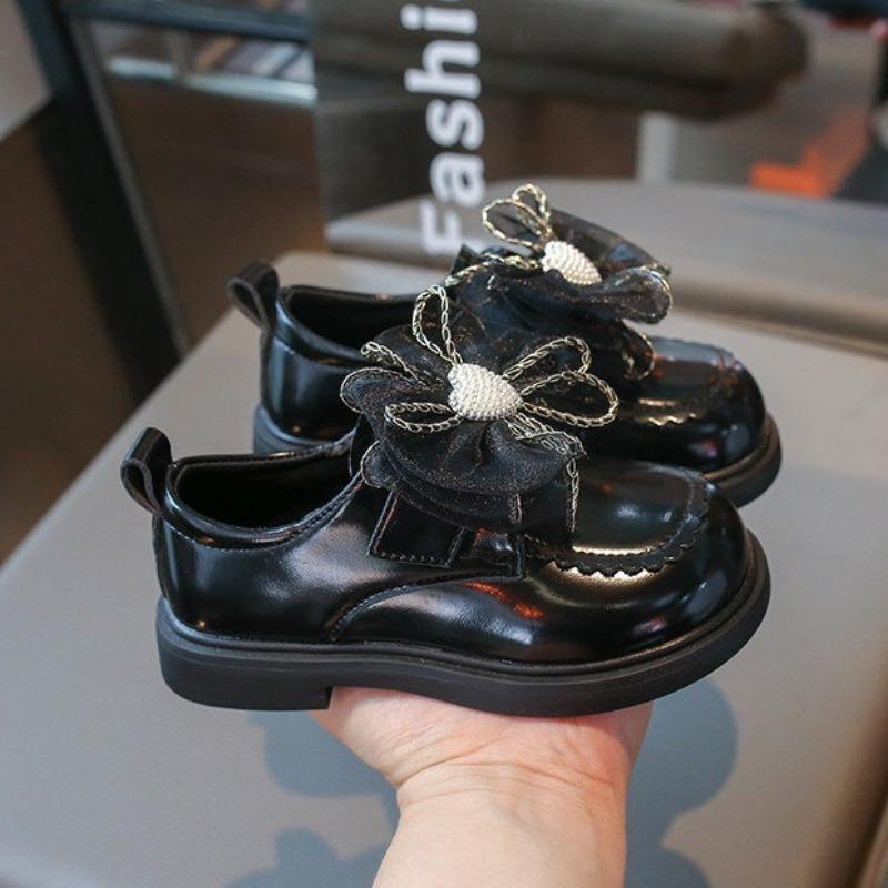 Girls Black Princess Leather Shoes Kids Fashion Loafers Stylish Flat Shoes for Spring