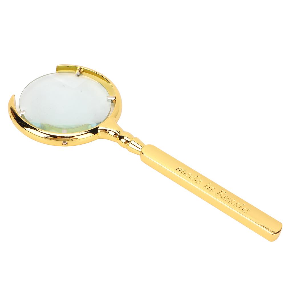 Magnifying Glass Golden Ergonomic Handheld Stainless Steel Handle 8X Lune Shape Open Reading Magnifier for Elder