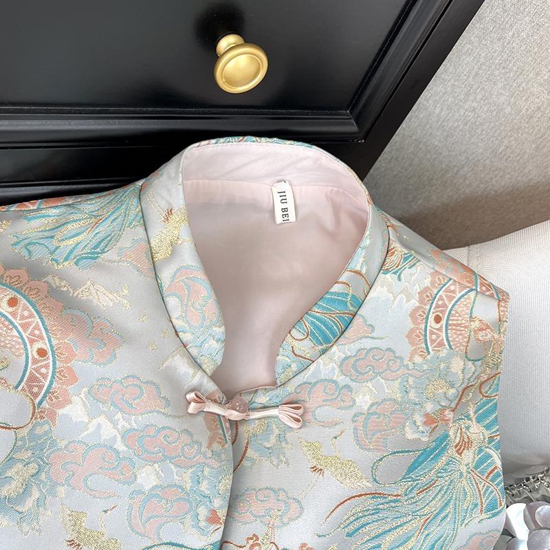 Jacquard Stand-up Collar Vest Early Spring Women's 2025 Temperament Versatile Senior Style Improved Blue Top