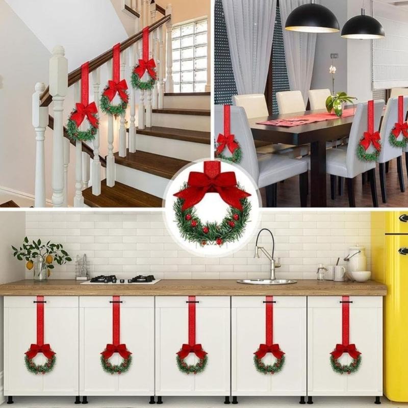 Plastic Bowknot Closet Hooks with Ribbon Designs Multipurpose Wreath Hanging Rings for Home Holiday Festival Decoration
