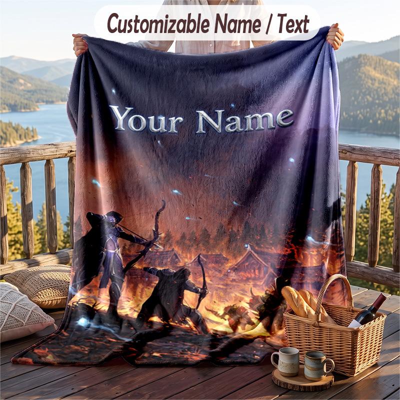 Custom Text Flannel Throw Blanket, Lightweight Cozy Bed Sofa BlanketWorld of Warcraft
