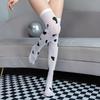 Women’s Wide Vertical Striped Thigh High Halloween Party Novelty Stockings Cute Cosplay Long Lace Top Bow Over Knee High Socks
